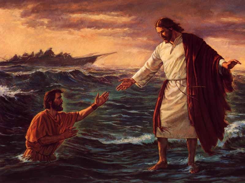 Gesù e Pietro camminano sull'acqua